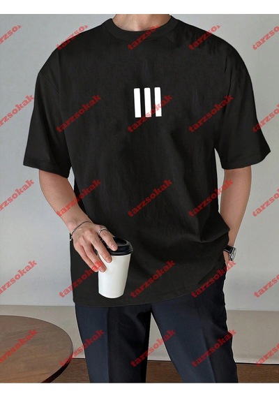 Tarzsokak 3 Çizgi Baskılı Beyaz Erkek Tshirt Beyaz Siyah