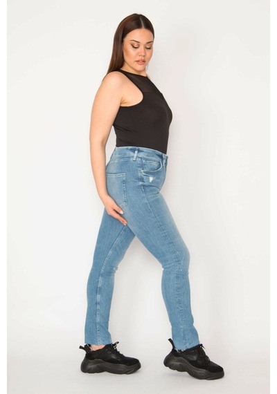 Şans Kadın Mavi Yırtık Detaylı Yıkama Skinny Jean Pantolon-mavi Mavi