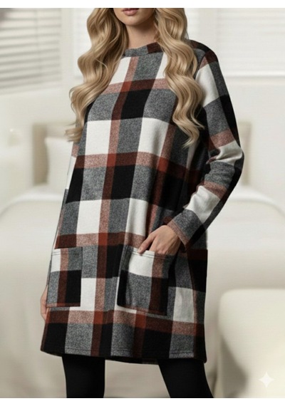 Etiler Collection Kadın Uzun Kollu Yarı Balıkçı Yakalı Cep Detaylı Ekoseli Dokuma Tunik Desenli Etiler Collection Kadın Uzun Kollu Yarı Balıkçı Yakalı Cep Detaylı Ekoseli Dokuma Tunik Desenli