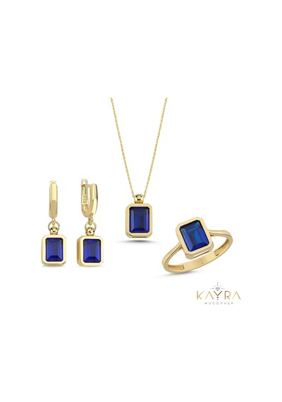 Mavi Topaz Taşlı Altın Takım Tkm07