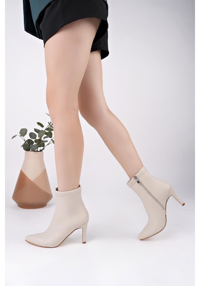 Nesilshoes Nesil Shoes Uraz 420 Ten Fermuarlı İnce Topuklu Kadın Bot