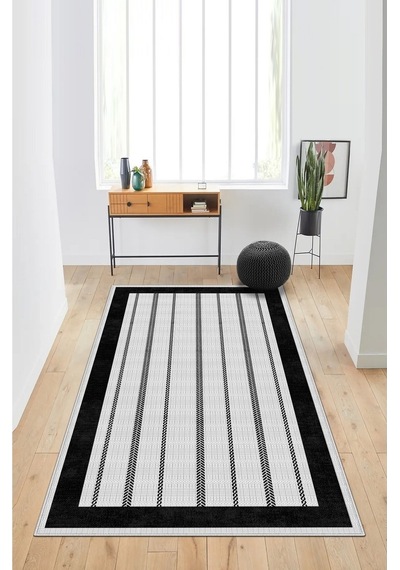 West Home Dijital Baskı Yıkanabilir Kaymaz Taban Salon Halısı Mutfak Halısı Yolluk Wh 477 White