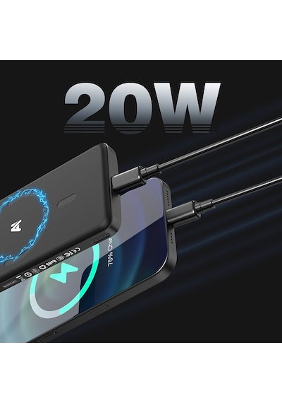 Lenyes Pw0008d Pd 20w Led Ekran Yapay Zeka Destekli Ultra İnce Wireless Powerbank 15w 5000mah Siyah Siyah