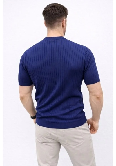 Etiler Collection Erkek Kısa Kol Fitilli Triko T-shirt Yazlık Hakim Yaka Tişört - Lacivert