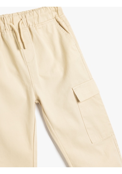 Koton Jogger Kargo Pantolon Beli Lastikli Cep Detaylı Pamuklu Ekru 5skb40054tw Ekru