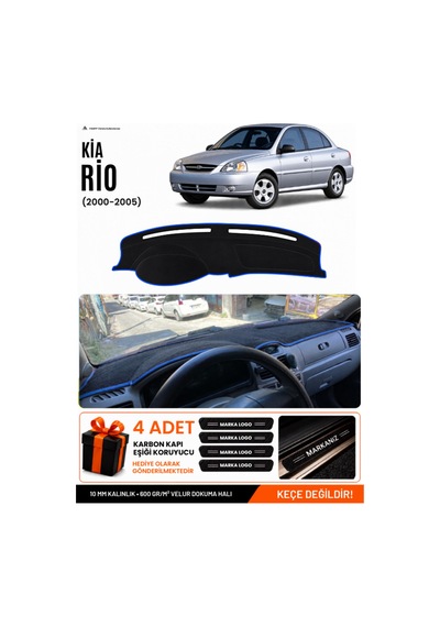 Kia Rio 2000-2005 Uyumlu Torpido Koruma, Torpido Örtüsü, Torpido Kılıfı - Siyah Mavi