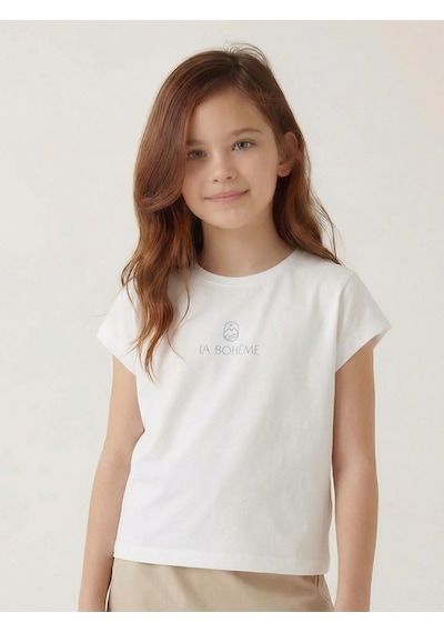 Xo Kids Kız Çocuk Tişort 8-14 Yaş 38302 Ekru - Gri