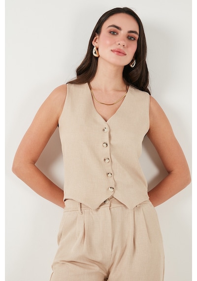 Lela Regular Fit Bol Paça Yelekli Bayan Takım 67045162S4 Taş