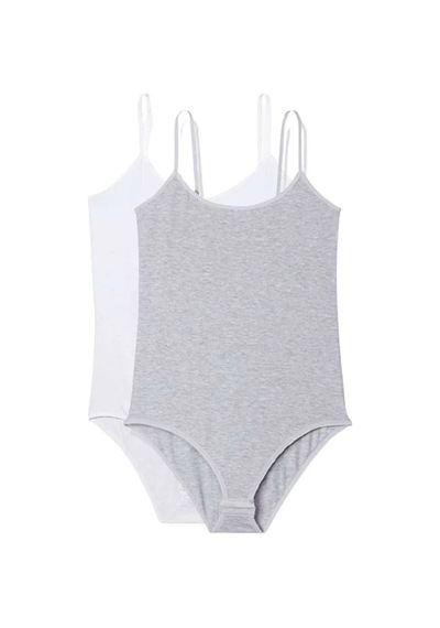 Jenerik 2 Adet İp Askılı Kadın Çıtçıtlı Body Beyaz Ve Gri