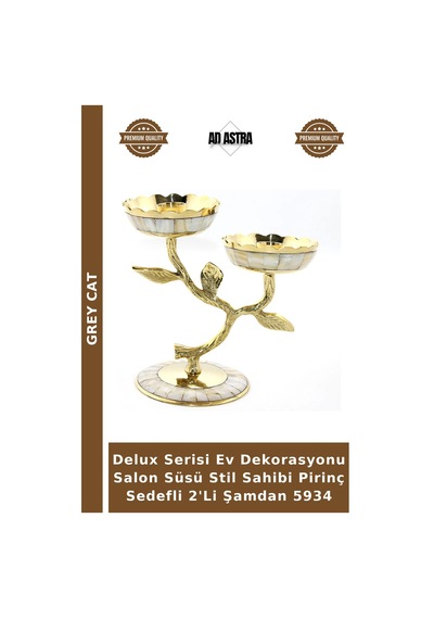 Delux Serisi Ev Dekorasyonu Salon Süsü Stil Sahibi Pirinç Sedefli 2'li Şamdan 5934 Çok Renkli