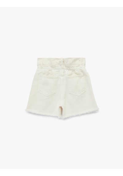 Koton Pamuklu Cepli Yüksek Bel Denim Şort Beyaz 6skg40005ad