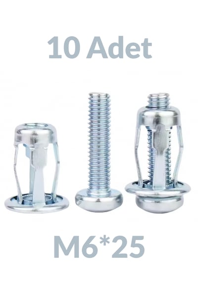 M6x25 10 Adet Sac Arkası Açılır Somun Çiçek Perçin Somunu - Kriko Ankraj Fener Tipi Genleşme Vidası M6