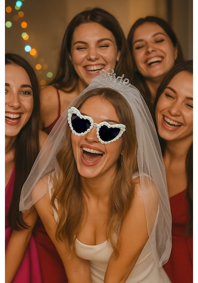 Bride Bekarlığa Veda Gelin Gözlüğü Kalp Şekinde İncili Beyaz Göz Diğer