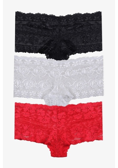 Kadın 3'lü Dantelli Şort Boxer Külot Tyc67 Siyah