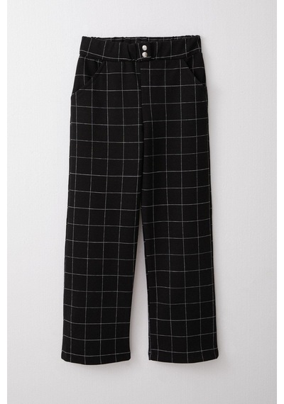 Breeze Kız Çocuk Kare Desenli Pantalon 8-14 Yaş, Siyah Siyah