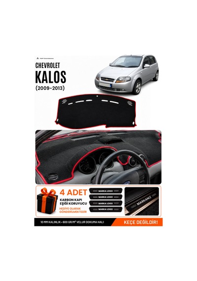 Chevrolet Kalos 2009-2013 Uyumlu Torpido Örtüsü, Torpido Kılıfı - Siyah Kırmızı