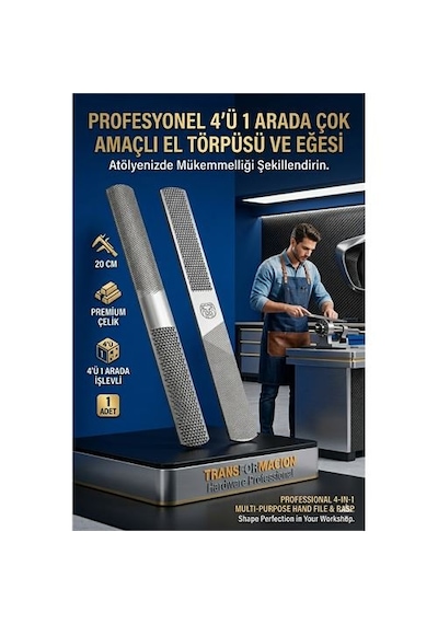 4'ü 1 Arada Profesyonel El Törpüsü Eğe Seti - Ahşap Metal Raspası Düz Yarım Yuvarlak 723175