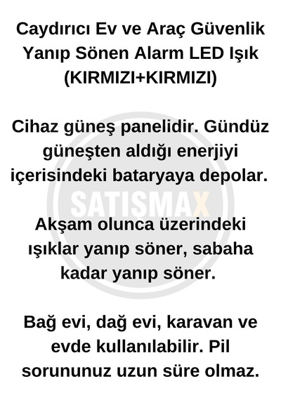 Caydırıcı Ev Ve Araç Güvenlik Yanıp Sönen Alarm Led Işık Solar
