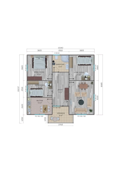 96 M2 Prefabrik Ev