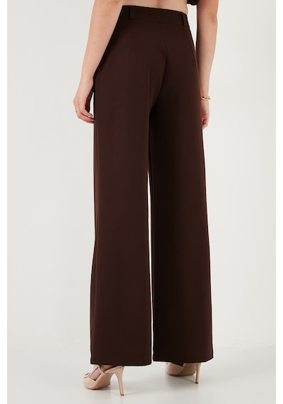 Lela Wide Leg Orta Yüksek Bel Bol Paça Kumaş Bayan Pantolon 6522974 Kahve