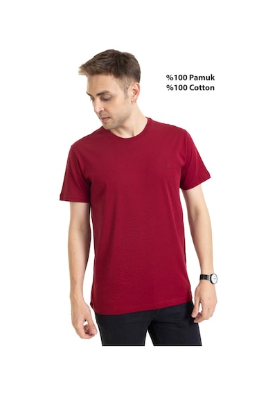 Erkek Yuvarlak Yaka %100 Pamuklu Yüksek Kalite Regular Kalıp Düz Basic T-shirt 212 - Bordo