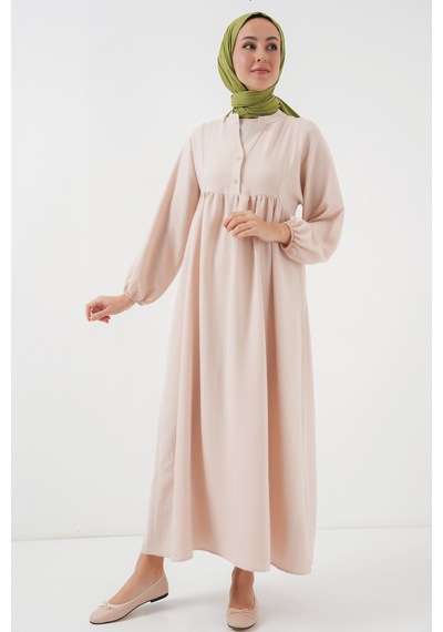 Bigdart Kadın Uzun Tesettür Elbise 2525 - Krem Diğer