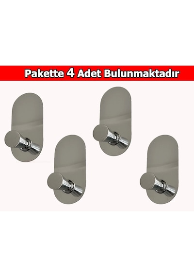 Glare Konik Kendinden Yapışkanlı Askılık Tekli Oval Krom 4 Lü Paket Çok Renkli