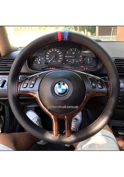Bmw E60 M Logolu Oto Deri Dikmeli Direksiyon Kılıfı