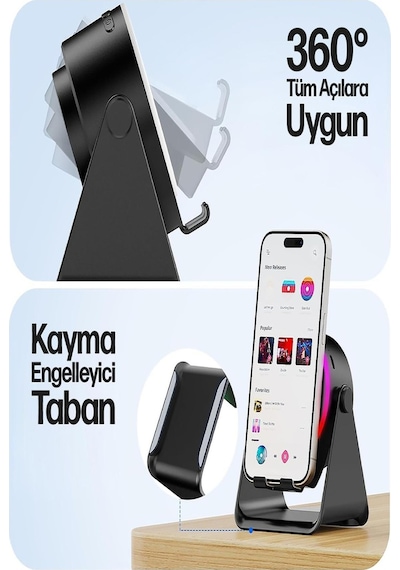 5w İndüksiyonlu Bluetooth Hoparlör 2000mah Rgb Işıklı Standlı Telefon Ses Yükseltici Speaker Güçlü