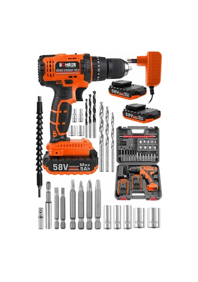 Böhrer Bh5804x Böhr 58v 5 Ah Pro Hummer Dark Orange Çift Akülü Yüksek Torq +24 Vidalama Şarjlı Matkap Set