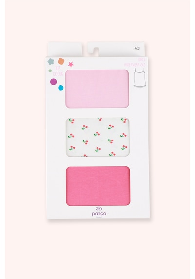 Panço Kız Çocuk Kiraz Desenli Fuşya 3'lü Atlet Seti Pembe