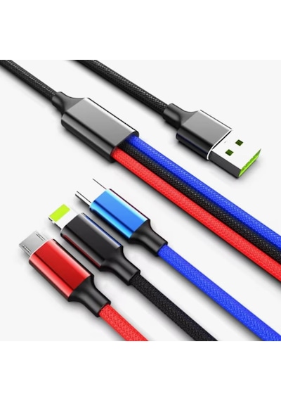 Işıklı Anahtarlık Model 3 İn 1 Usb Şarj Kablosu Mikro Type c Ve Apple Uyumlu iPhone 16cm