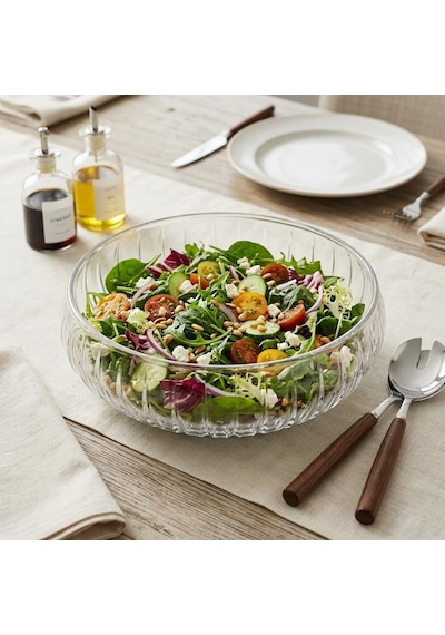 El Yapımı Üfleme Borosilikat Cam Linea Sunum Çanağı - Şeffaf Dekoratif Salata, Meyve Ve Çerez K Cam Şeffaf