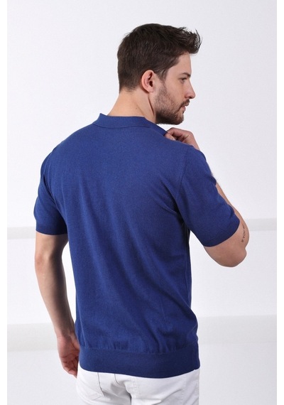 Ferraro İndigo Polo Yaka Düz Renk Erkek Pamuk Triko T-Shirt-İndigo