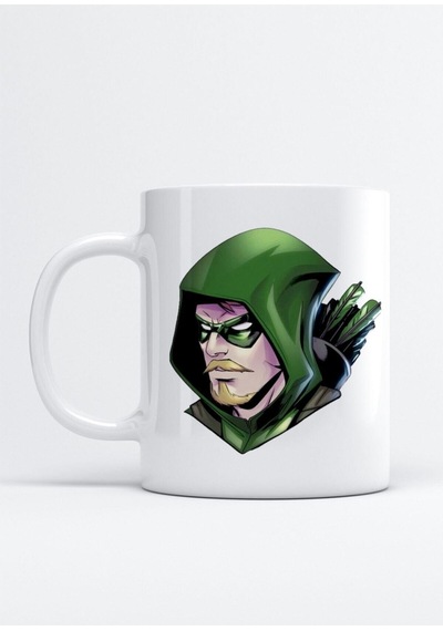 Green Arrow Baskılı Porselen Kupa Bardak Beyaz