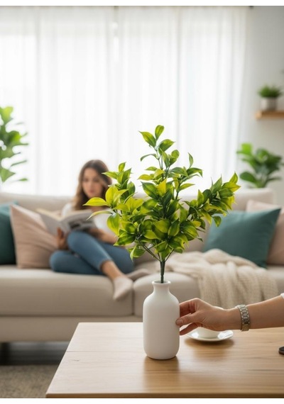 Yapay Çiçek Sarı Yeşil Limon Yaprağı Demet Şimşir Demeti Garnitür Aradal Dekoratif Yapay Bitki Sarı
