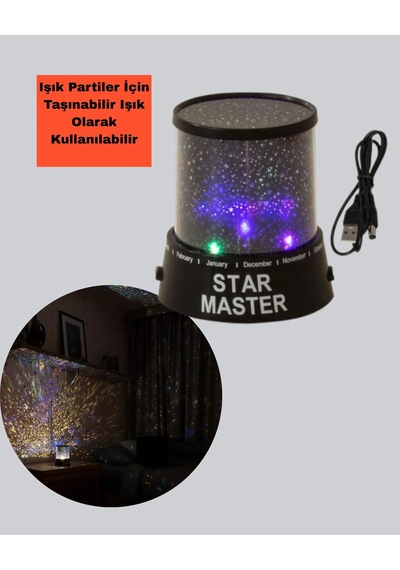 Led Renk Değiştiren Yıldız Projektör Galaxy Efektli Gece Lambası Siyah 39022376