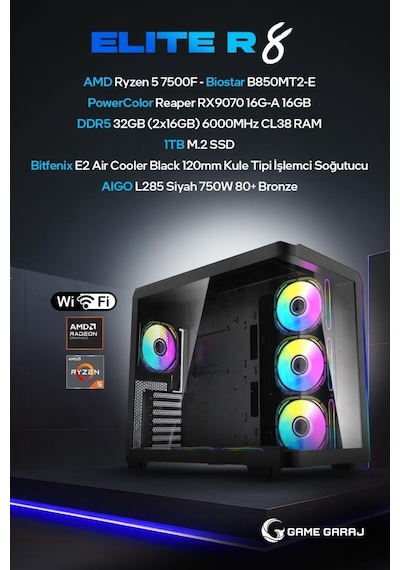 Game Garaj ELITE-R8 R5-7500F RX9070 32 GB 1 TB SSD Free Dos Oem Paket Masaüstü Oyuncu Bilgisayarı