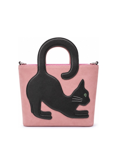 Levano Leather Hakiki Deri Kadın El Ve Omuz Çantası Kedi Figürlü Fermuarlı Çanta Pembe