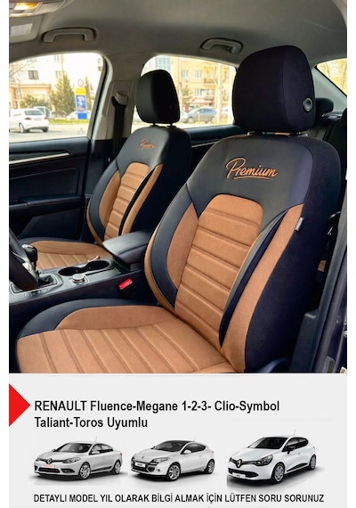 Premium Serisi Lüks Keten Oto Koltuk Kılıfı Renault Fluence-megan 1-2-3-clio-symbol-toros Uyumlu Taba
