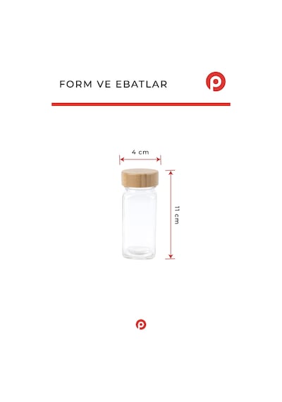 12'li Bambu Kapaklı Kare Cam Baharatlık Takımı - 120 Ml - Hediyeli Baharat Seti Şeffaf
