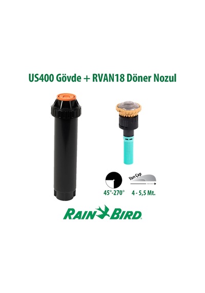 Rain Bird Rvan18 Döner Nozul Açı Ayarlı 4 - 5,5 Mt. Ve Us400 Boş Gövde Seti