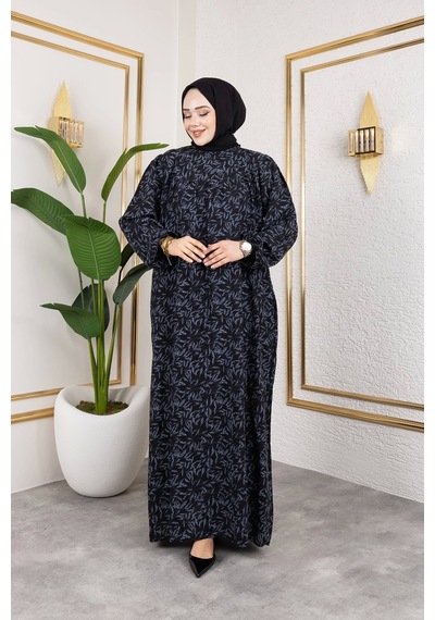 Nevayla Moda Robalı Desenli Viskon Elbise - Gri / E0126 Gri