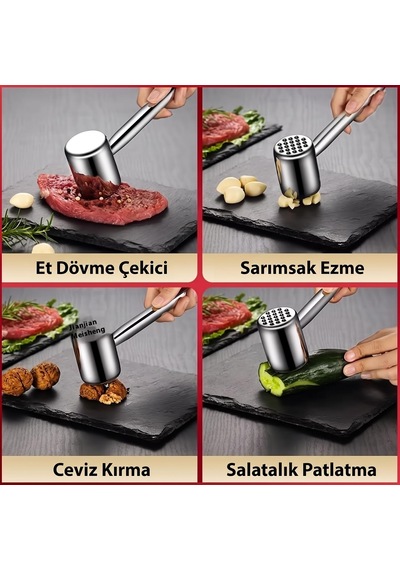 Tr 304 Paslanmaz Çelik Et Dövme Çekici - Çift Tarafı Tırtıklı Ve Düz Yüzeyli Ağır Hizmet Et Yumuşatıcı