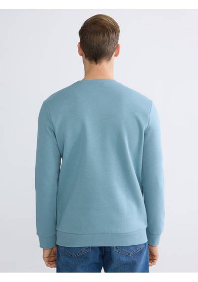 Lcwaıkıkı Classic Mavi Bisiklet Yaka Baskılı Erkek Kalın Sweatshirt