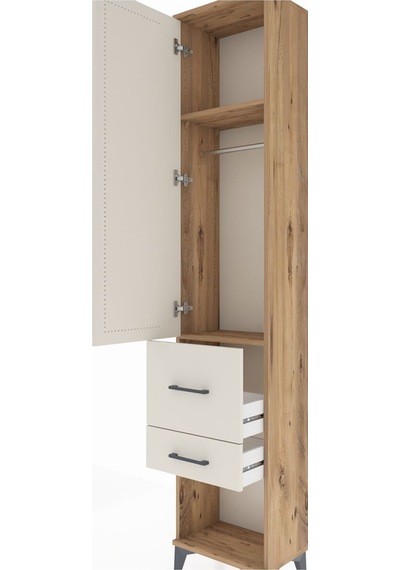 Arges Dolap 2 Raflı 2 Çekmeceli Tek Askılı 44x30x221 Çam-aytaşı Çam