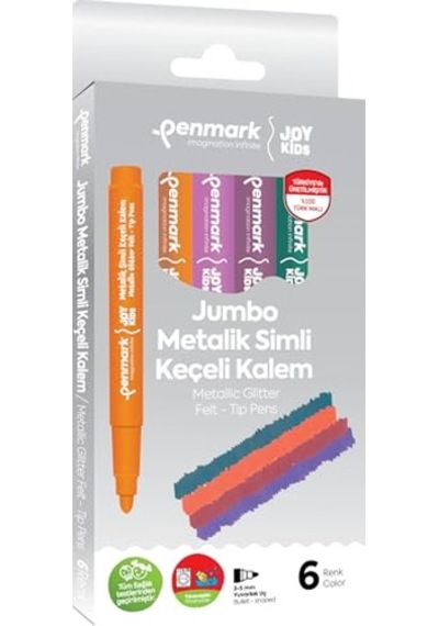 Tr Süper Yıkanabilir Metalik Simli Jumbo Keçeli Kalem 6'li