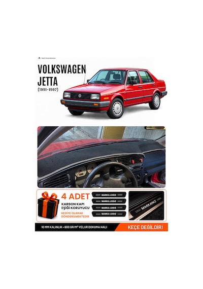 Volkswagen Jetta 1991-1997 Uyumlu Torpido Örtüsü, Torpido Kılıfı - Siyah Gri