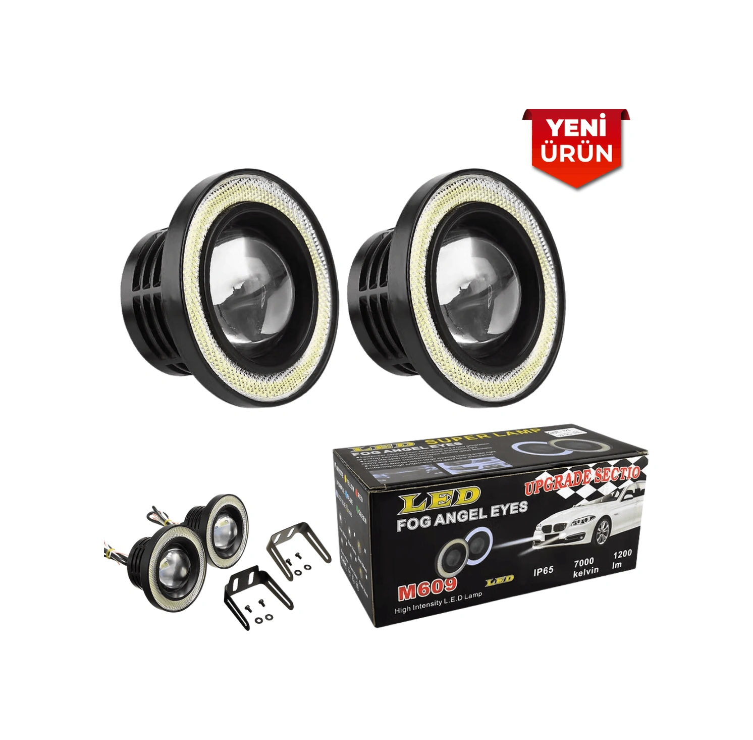 Led Fog Angel Eyes Mercekli Projector Angel Göz Sis Ve Gündüz Farı Seti - Sarı 8562