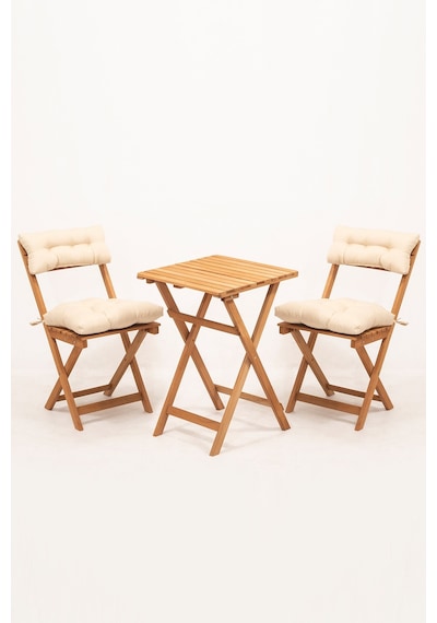 Meya Dekor Sırt ve Oturak Minderli Katlanır Masa Sandalye Bistro Set 3'lü 50x50 Krem Meya Dekor Sırt ve Oturak Minderli Katlanır Masa Sandalye Bistro Set 3'lü 50x50 Krem